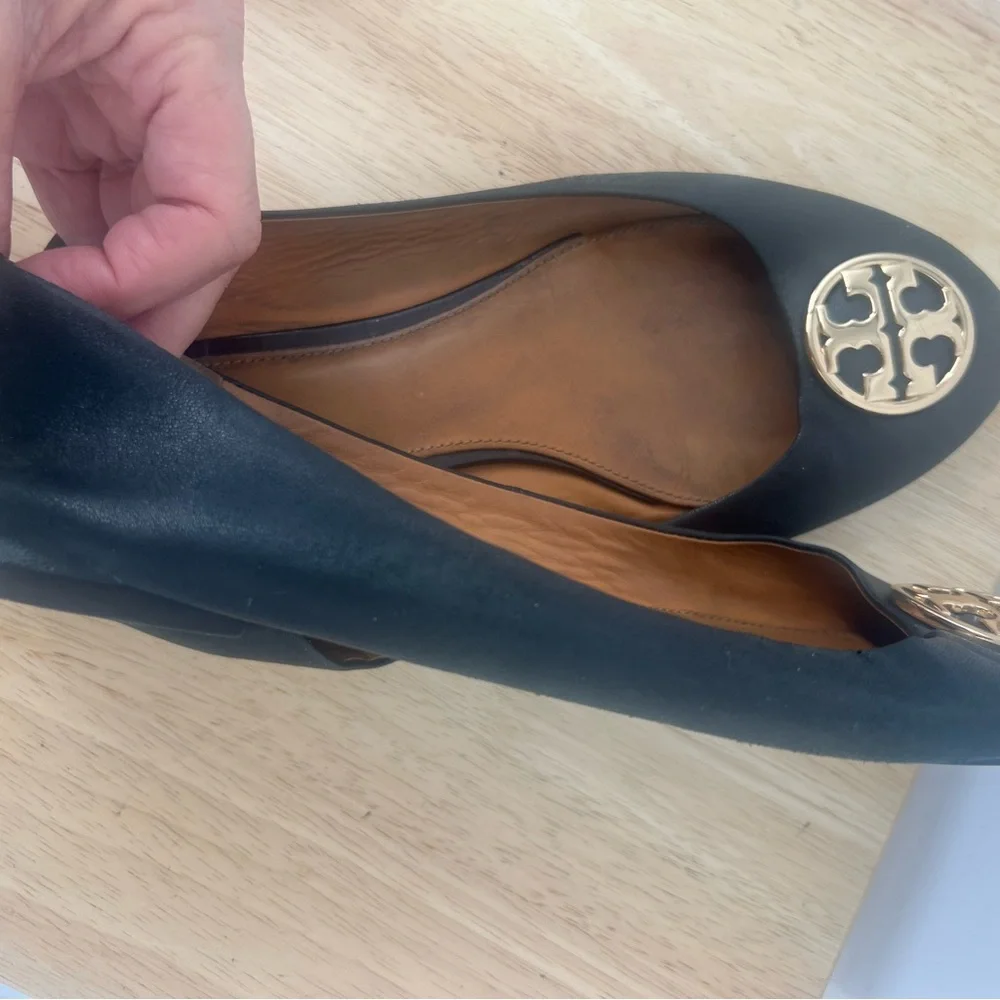 Tory Burch Black Loafers with Gold Emblem